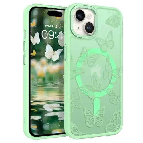 BENTOBEN для iPhone 15 Plus, милый чехол для iPhone 15 Plus с рисунком бабочки, магнитная крышка [совместима с MagSafe], полупрозрачный матовый тонкий защитный чехол для женщин и девочек 6,7