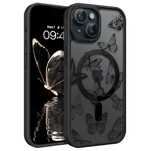 BENTOBEN для iPhone 15 Plus, милый чехол для iPhone 15 Plus с рисунком бабочки, магнитная крышка [совместима с MagSafe], полупрозрачный матовый тонкий защитный чехол для женщин и девочек 6,7