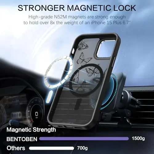 BENTOBEN для iPhone 15 Plus, милый чехол для iPhone 15 Plus с рисунком бабочки, магнитная крышка [совместима с MagSafe], полупрозрачный матовый тонкий защитный чехол для женщин и девочек 6,7