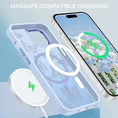BENTOBEN for iPhone 15 Plus Case,Cute Butterfly Pattern [Compatible with MagSafe] Translucent Matte Thin Slim Women Girls Men Boys Shockproof Protective Cover for iPhone 15 Plus Phone Case,Mist Blue - 2