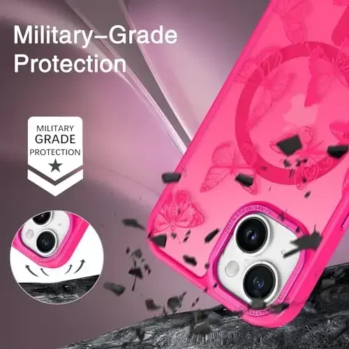 BENTOBEN for iPhone 15 Plus Case,Cute Butterfly Pattern iPhone 15 Plus Magnetic Case [Compatible with MagSafe] Translucent Matte Slim Women Girl Protective Cover 6.7
