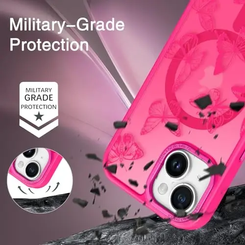 BENTOBEN for iPhone 15 Plus Case,Cute Butterfly Pattern iPhone 15 Plus Magnetic Case [Compatible with MagSafe] Translucent Matte Slim Women Girl Protective Cover 6.7