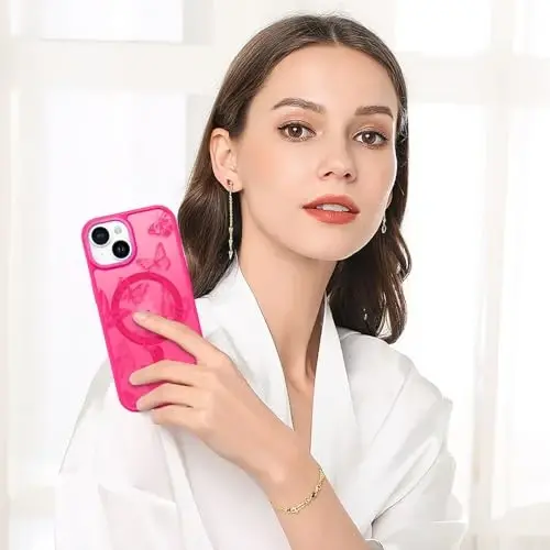 BENTOBEN for iPhone 15 Plus Case,Cute Butterfly Pattern iPhone 15 Plus Magnetic Case [Compatible with MagSafe] Translucent Matte Slim Women Girl Protective Cover 6.7