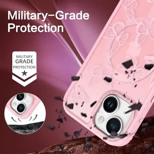 BENTOBEN for iPhone 15 Plus Case,Cute Butterfly Pattern iPhone 15 Plus Magnetic Case [Compatible with MagSafe] Translucent Matte Slim Women Girl Protective Cover 6.7