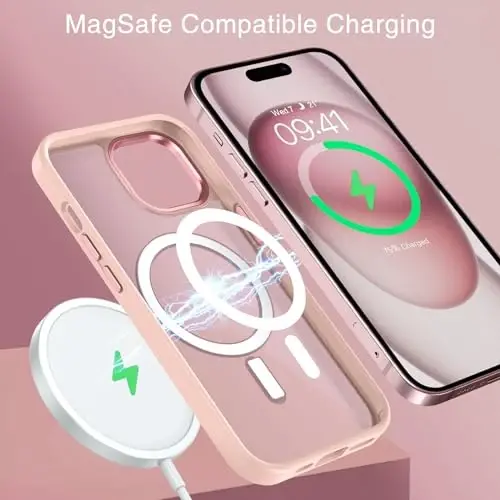 BENTOBEN iPhone 15 Kılıfı için, iPhone15 Telefon Kılıfı MagSafe ile Uyumlu, Yarı Saydam Mat Manyetik Kapak Darbeye Dayanıklı Kadın Kız Koruyucu Sevimli Kılıf iPhone 15 6.1