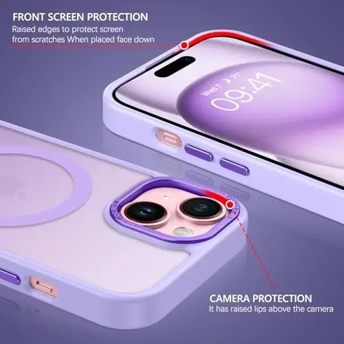 BENTOBEN iPhone 15 Kılıfı için, iPhone15 Telefon Kılıfı MagSafe ile Uyumlu, Yarı Saydam Mat Manyetik Kapak Darbeye Dayanıklı Kadın Kız Koruyucu Sevimli Kılıf iPhone 15 6.1