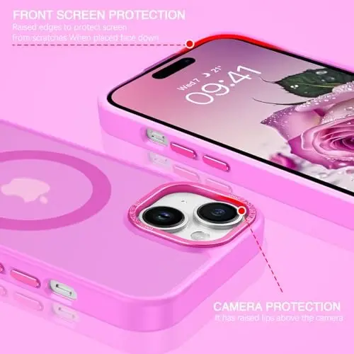 BENTOBEN iPhone 15 Kılıfı için, iPhone15 Telefon Kılıfı MagSafe ile Uyumlu, Yarı Saydam Mat Manyetik Kapak Darbeye Dayanıklı Kadın Kız Koruyucu Sevimli Kılıf iPhone 15 6.1