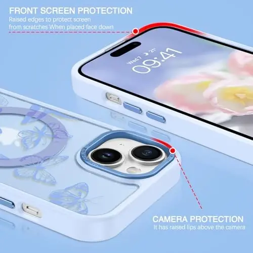 BENTOBEN iPhone 15 Plus Case, Cute Butterfly Pattern Magnetic Case [MagSafe Compatible] Translucent Matte Slim Women's Protective Case for iPhone 15 Plus 6.7