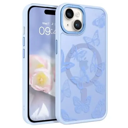 BENTOBEN iPhone 15 Plus Case, Cute Butterfly Pattern Magnetic Case [MagSafe Compatible] Translucent Matte Slim Women's Protective Case for iPhone 15 Plus 6.7