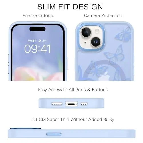 BENTOBEN iPhone 15 Plus Case, Cute Butterfly Pattern Magnetic Case [MagSafe Compatible] Translucent Matte Slim Women's Protective Case for iPhone 15 Plus 6.7