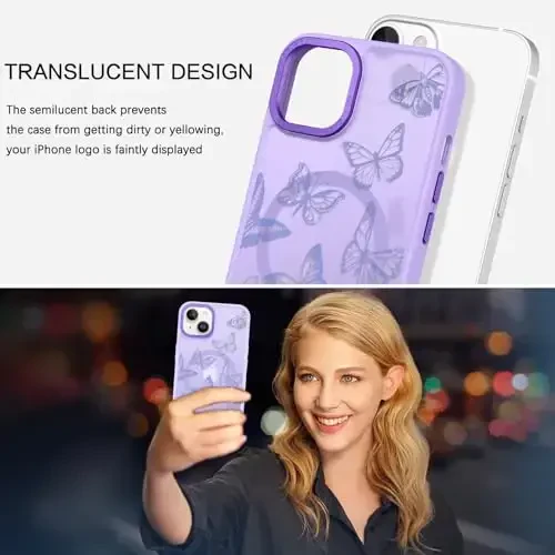 BENTOBEN iPhone 15 Plus Case, Cute Butterfly Pattern Magnetic Case [MagSafe Compatible] Translucent Matte Slim Women's Protective Case for iPhone 15 Plus 6.7