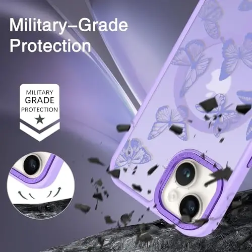 BENTOBEN iPhone 15 Plus Case, Cute Butterfly Pattern Magnetic Case [MagSafe Compatible] Translucent Matte Slim Women's Protective Case for iPhone 15 Plus 6.7