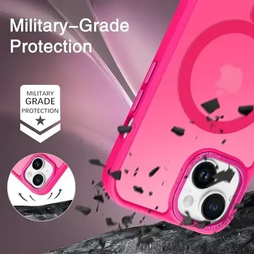 BENTOBEN iPhone 15 Plus ga mos keladigan qobiq, shaffof matli yupqa zarba oʻtkazmaydigan magnit telefon qobigʻi [MagSafe bilan mos keladi] Ayollar Erkaklar Qiz Bola uchun himoya qoplami iPhone 15 Plus, Yorqin pushti 