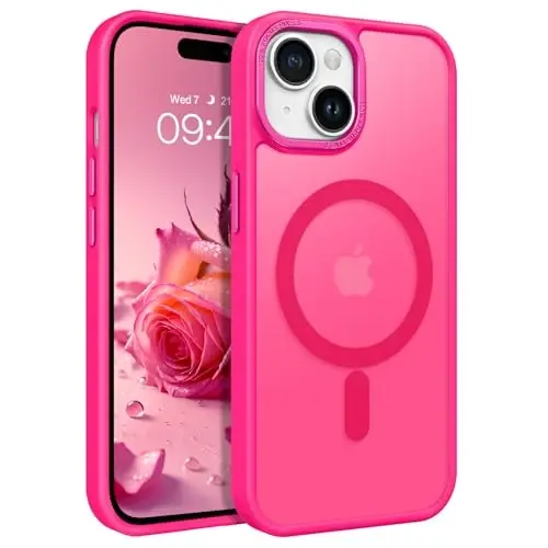 BENTOBEN iPhone 15 Plus ga mos keladigan qobiq, shaffof matli yupqa zarba oʻtkazmaydigan magnit telefon qobigʻi [MagSafe bilan mos keladi] Ayollar Erkaklar Qiz Bola uchun himoya qoplami iPhone 15 Plus, Yorqin pushti - BENTOBEN (1)