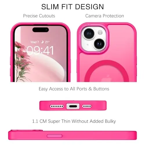 BENTOBEN iPhone 15 Plus ga mos keladigan qobiq, shaffof matli yupqa zarba oʻtkazmaydigan magnit telefon qobigʻi [MagSafe bilan mos keladi] Ayollar Erkaklar Qiz Bola uchun himoya qoplami iPhone 15 Plus, Yorqin pushti - 3