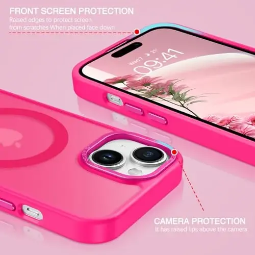 BENTOBEN iPhone 15 Plus ga mos keladigan qobiq, shaffof matli yupqa zarba oʻtkazmaydigan magnit telefon qobigʻi [MagSafe bilan mos keladi] Ayollar Erkaklar Qiz Bola uchun himoya qoplami iPhone 15 Plus, Yorqin pushti - 5