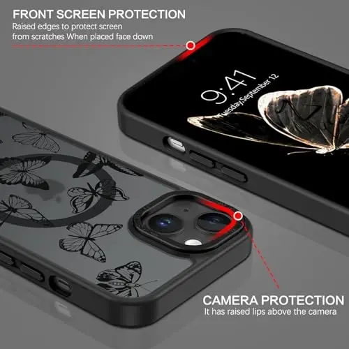 BENTOBEN for iPhone 15 Plus Case,Cute Butterfly Pattern iPhone 15 Plus Magnetic Cover [Compatible with MagSafe] Translucent Matte Slim Women Girl Protective Case 6.7