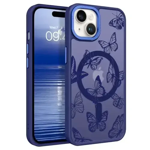 BENTOBEN for iPhone 15 Plus Case,Cute Butterfly Pattern iPhone 15 Plus Magnetic Cover [Compatible with MagSafe] Translucent Matte Slim Women Girl Protective Case 6.7