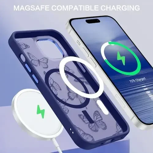 BENTOBEN for iPhone 15 Plus Case,Cute Butterfly Pattern iPhone 15 Plus Magnetic Cover [Compatible with MagSafe] Translucent Matte Slim Women Girl Protective Case 6.7