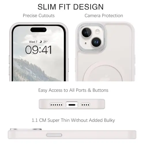 BENTOBEN Compatible with iPhone 15 Plus Case, Translucent Matte Slim Shockproof Magnetic Phone case [Compatible with MagSafe] Women Men Girl Boy Protective Cover for iPhone 15 Plus, Light Grey - 2