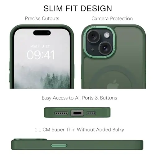 BENTOBEN Compatible with iPhone 15 Plus Case, Translucent Matte Slim Shockproof Magnetic Phone case [Compatible with MagSafe] Women Men Girl Boy Protective Cover for iPhone 15 Plus, Deep Green - 5