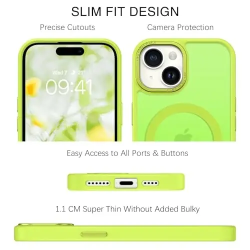 BENTOBEN Compatible with iPhone 15 Plus Case, Translucent Matte Slim Shockproof Magnetic Phone case [Compatible with MagSafe] Women Men Girl Boy Protective Cover for iPhone 15 Plus, Fluorescent Green - 5