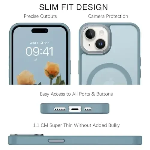 BENTOBEN Compatible with iPhone 15 Plus Case, Translucent Matte Slim Shockproof Magnetic Phone case [Compatible with MagSafe] Women Men Girl Boy Protective Cover for iPhone 15 Plus, Gray Blue - BENTOBEN (1)