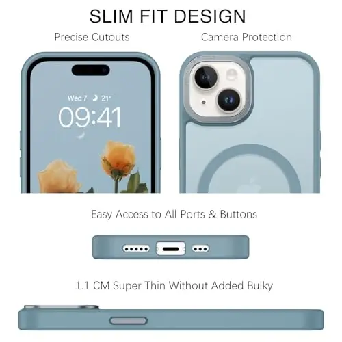 BENTOBEN Compatible with iPhone 15 Plus Case, Translucent Matte Slim Shockproof Magnetic Phone case [Compatible with MagSafe] Women Men Girl Boy Protective Cover for iPhone 15 Plus, Gray Blue - 2