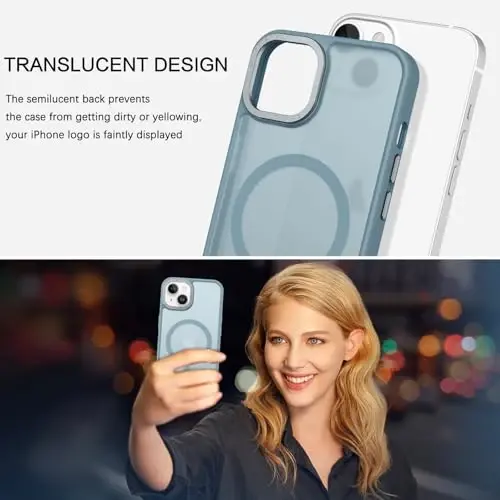 BENTOBEN Compatible with iPhone 15 Plus Case, Translucent Matte Slim Shockproof Magnetic Phone case [Compatible with MagSafe] Women Men Girl Boy Protective Cover for iPhone 15 Plus, Gray Blue - 6