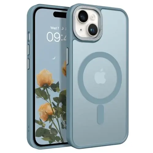 BENTOBEN Compatible with iPhone 15 Plus Case, Translucent Matte Slim Shockproof Magnetic Phone case [Compatible with MagSafe] Women Men Girl Boy Protective Cover for iPhone 15 Plus, Gray Blue - 1