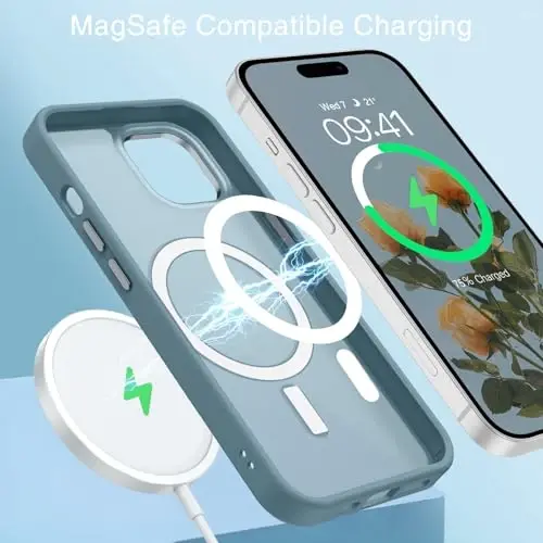 BENTOBEN Compatible with iPhone 15 Plus Case, Translucent Matte Slim Shockproof Magnetic Phone case [Compatible with MagSafe] Women Men Girl Boy Protective Cover for iPhone 15 Plus, Gray Blue - 3
