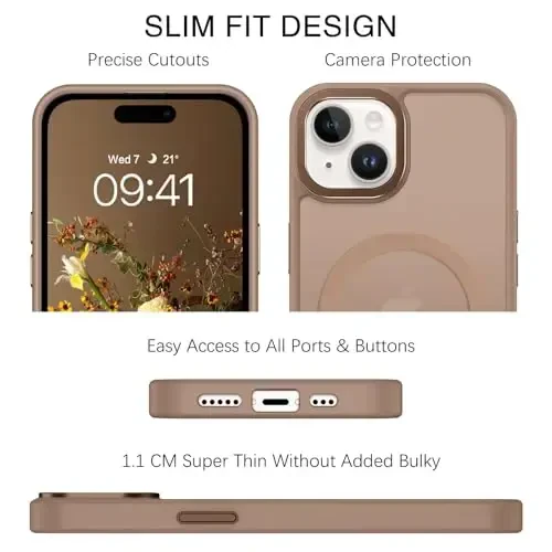 BENTOBEN Compatible with iPhone 15 Plus Case, Translucent Matte Slim Shockproof Magnetic Phone case [Compatible with MagSafe] Women Men Girl Boy Protective Cover for iPhone 15 Plus, Brown - BENTOBEN (1)