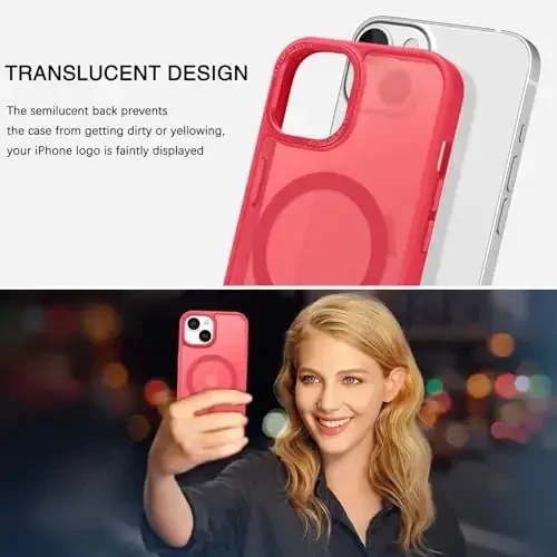 BENTOBEN Compatible with iPhone 15 Plus Case, Translucent Matte Slim Shockproof Magnetic Phone case [Compatible with MagSafe] Women Men Girl Boy Protective Cover for iPhone 15 Plus, Red - 4