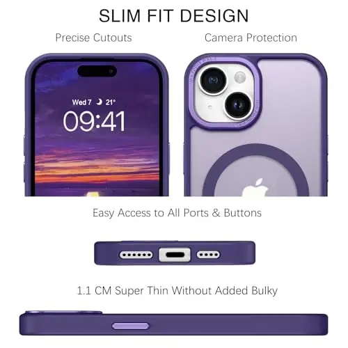 BENTOBEN Compatible with iPhone 15 Plus Case, Translucent Matte Slim Shockproof Magnetic Phone case [Compatible with MagSafe] Women Men Girl Boy Protective Cover for iPhone 15 Plus, Deep Purple - 5