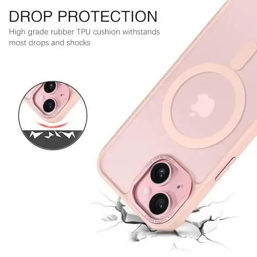 BENTOBEN Compatible with iPhone 15 Plus Case, Translucent Matte Slim Shockproof Magnetic Phone case [Compatible with MagSafe] Women Men Girl Boy Protective Cover for iPhone 15 Plus, Pink - 2