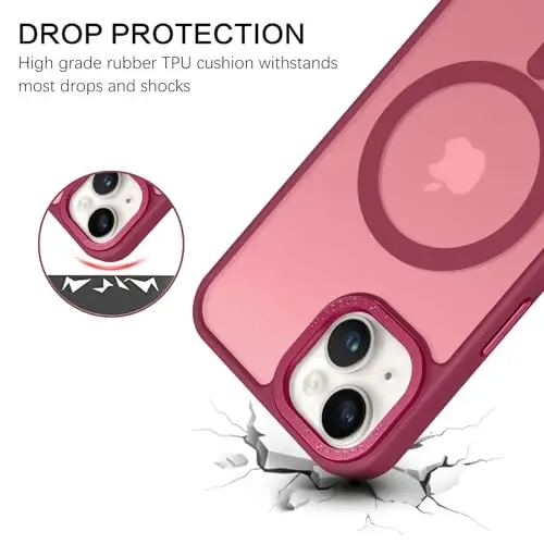 BENTOBEN Compatible with iPhone 15 Plus Case, Translucent Matte Slim Shockproof Magnetic Phone case [Compatible with MagSafe] Women Men Girl Boy Protective Cover for iPhone 15 Plus, Wine Red - 2