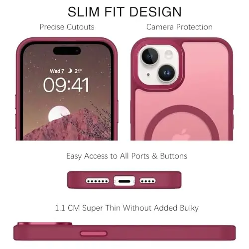 BENTOBEN Compatible with iPhone 15 Plus Case, Translucent Matte Slim Shockproof Magnetic Phone case [Compatible with MagSafe] Women Men Girl Boy Protective Cover for iPhone 15 Plus, Wine Red - 5