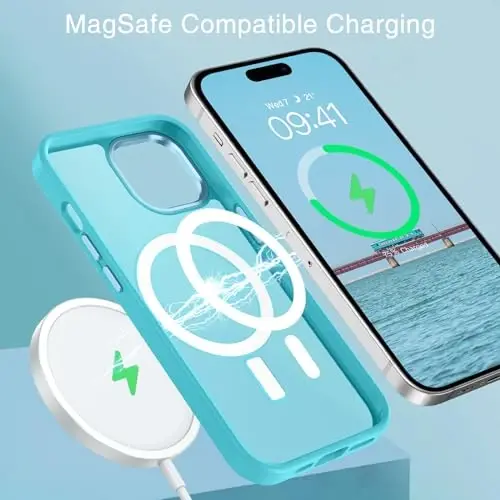 BENTOBEN Compatible with iPhone 15 Plus Case, Translucent Matte Slim Shockproof Magnetic Phone case [Compatible with MagSafe] Women Men Girl Boy Protective Cover for iPhone 15 Plus, Teal Blue - 3
