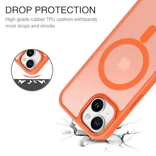 BENTOBEN Compatible with iPhone 15 Plus Case, Translucent Matte Slim Shockproof Magnetic Phone case [Compatible with MagSafe] Women Men Girl Boy Protective Cover for iPhone 15 Plus, Orange - 2