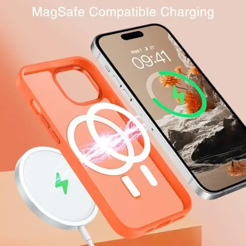 BENTOBEN Compatible with iPhone 15 Plus Case, Translucent Matte Slim Shockproof Magnetic Phone case [Compatible with MagSafe] Women Men Girl Boy Protective Cover for iPhone 15 Plus, Orange - 3