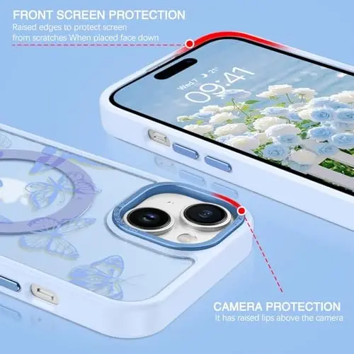 BENTOBEN for iPhone 15 Plus Case,Cute Butterfly Pattern [Compatible with MagSafe] Translucent Matte Thin Slim Women Girls Men Boys Shockproof Protective Cover for iPhone 15 Plus Phone Case,Mist Blue - 5