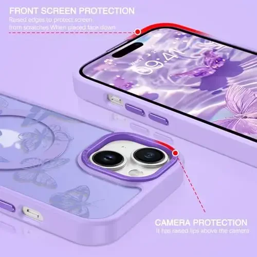 BENTOBEN iPhone 15 Plus Case, Cute Butterfly Pattern Magnetic Case [MagSafe Compatible] Translucent Matte Slim Women's Protective Case for iPhone 15 Plus 6.7