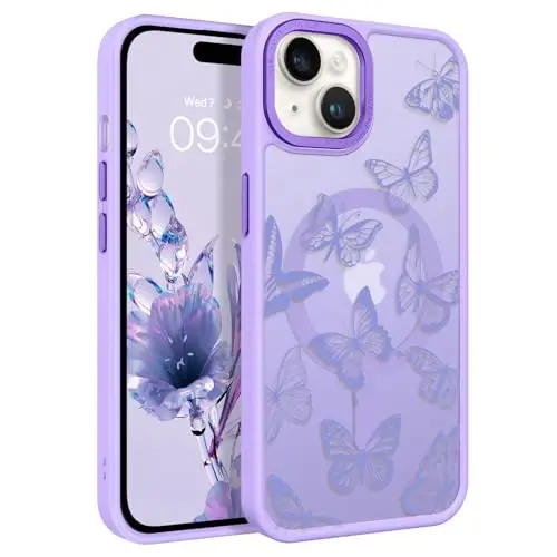 BENTOBEN iPhone 15 Plus Case, Cute Butterfly Pattern Magnetic Case [MagSafe Compatible] Translucent Matte Slim Women's Protective Case for iPhone 15 Plus 6.7