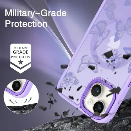 BENTOBEN iPhone 15 Plus Case, Cute Butterfly Pattern Magnetic Case [MagSafe Compatible] Translucent Matte Slim Women's Protective Case for iPhone 15 Plus 6.7
