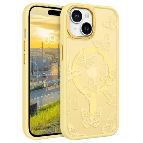 BENTOBEN iPhone 15 Plus Case, Cute Butterfly Pattern Magnetic Case [MagSafe Compatible] Translucent Matte Slim Women's Protective Case for iPhone 15 Plus 6.7