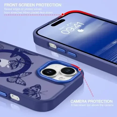 BENTOBEN iPhone 15 Plus uchun g‘ilof, yoqimli kapalak naqshli iPhone 15 Plus magnitli g‘ilof [MagSafe bilan mos] Yarim shaffof matli ingichka ayollar qizlar uchun himoya g‘ilofi 6,7