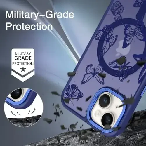 BENTOBEN iPhone 15 Plus uchun g‘ilof, yoqimli kapalak naqshli iPhone 15 Plus magnitli g‘ilof [MagSafe bilan mos] Yarim shaffof matli ingichka ayollar qizlar uchun himoya g‘ilofi 6,7