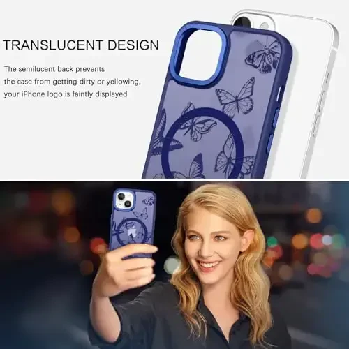 BENTOBEN iPhone 15 Plus uchun g‘ilof, yoqimli kapalak naqshli iPhone 15 Plus magnitli g‘ilof [MagSafe bilan mos] Yarim shaffof matli ingichka ayollar qizlar uchun himoya g‘ilofi 6,7