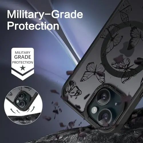 BENTOBEN iPhone 15 Plus uchun g‘ilof, yoqimli kapalak naqshli iPhone 15 Plus magnitli g‘ilof [MagSafe bilan mos] Yarim shaffof matli ingichka ayollar qizlar uchun himoya g‘ilofi 6,7