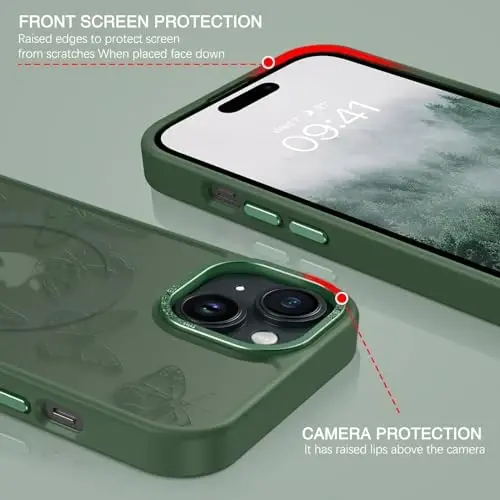 BENTOBEN iPhone 15 Plus uchun g'ilof, yoqimli kapalak naqshli iPhone 15 Plus magnitli g'ilofi [MagSafe bilan mos] Yaltiroq matli nozik ayollar qizlar himoya g'ilofi 6,7